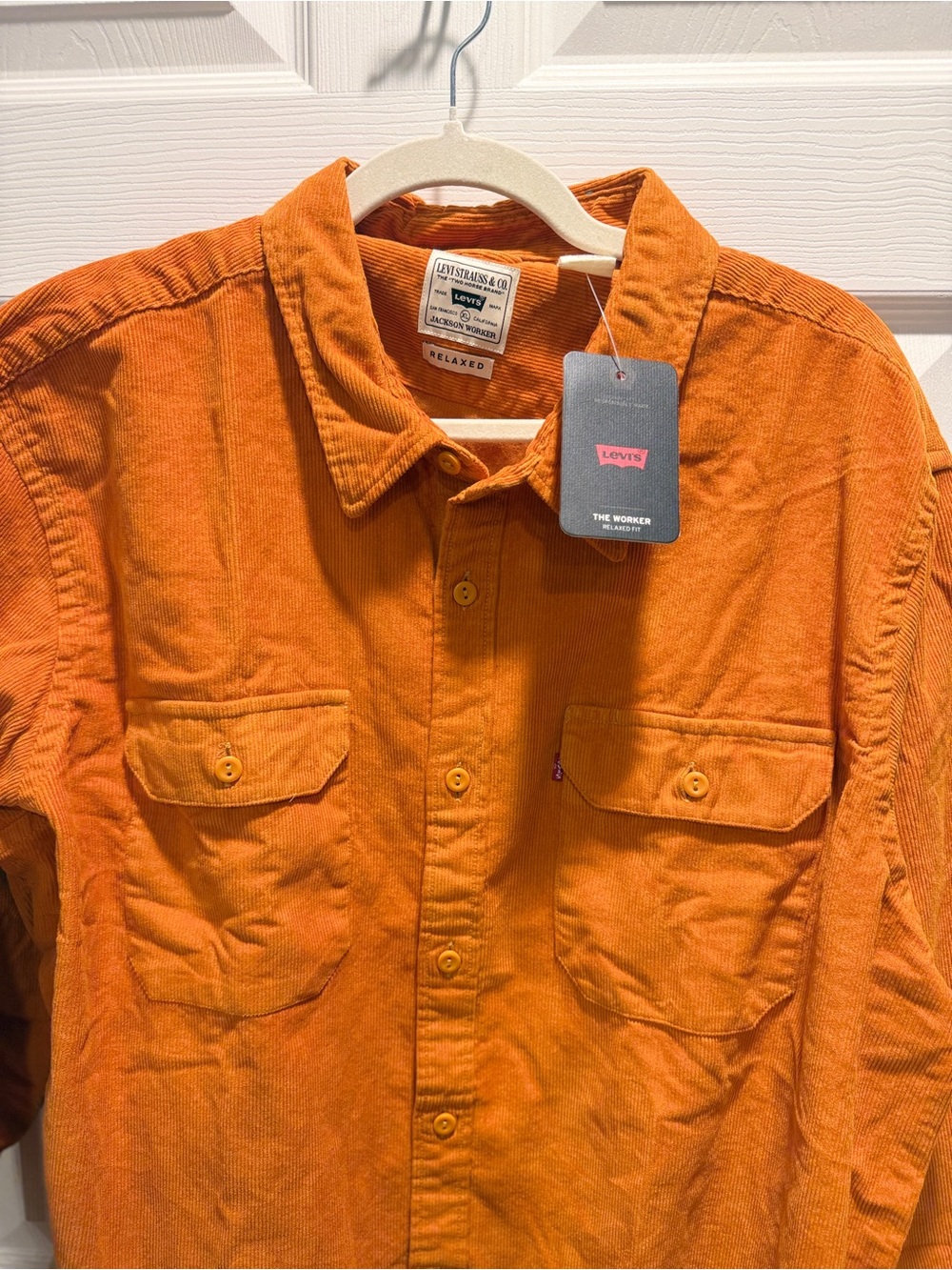 Levi’s The Worker Relaxed Fit Shirt XL Orange Corduroy Workwear NWT - Picture 5 of 10